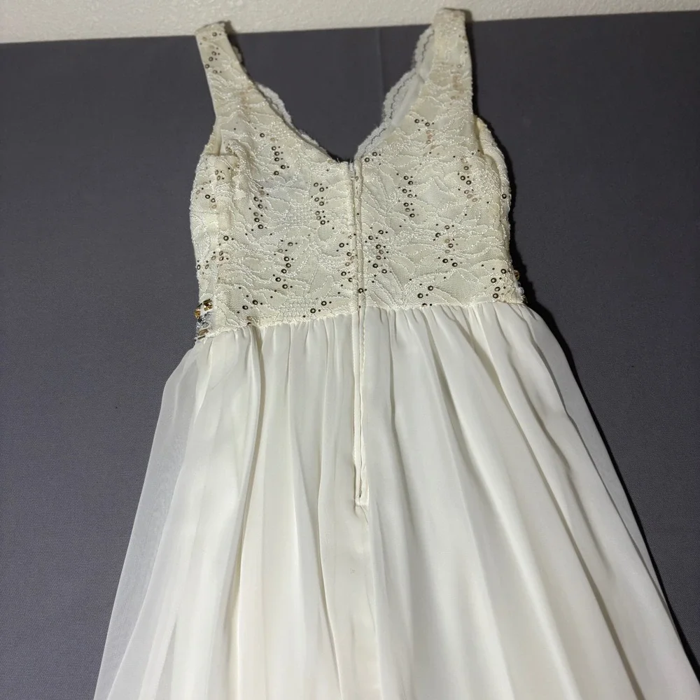 B. Darlin High Low Dress Womens 1/2 White Lace Sequin Rhinestone Formal - Picture 11 of 11